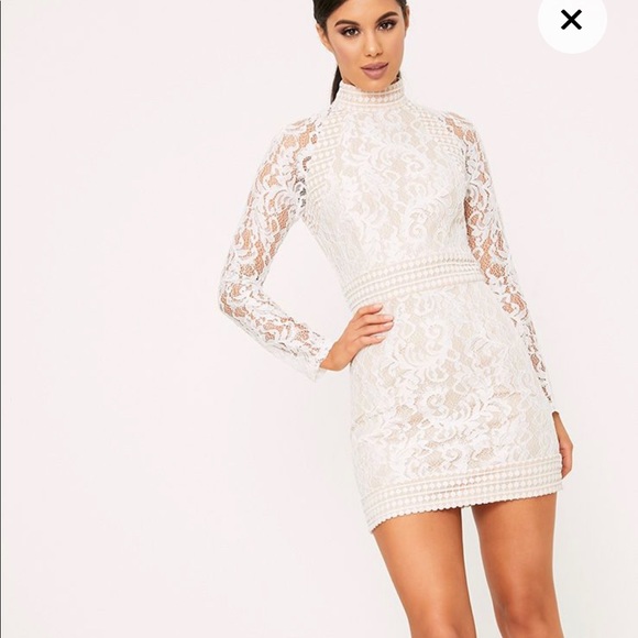 isobel white lace high neck bodycon dress